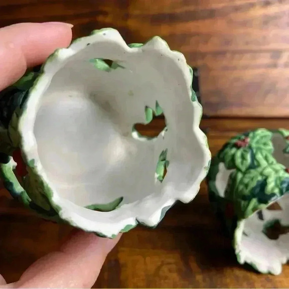 2 Hand painted Holly Tealight Holders - Picture 4 of 8